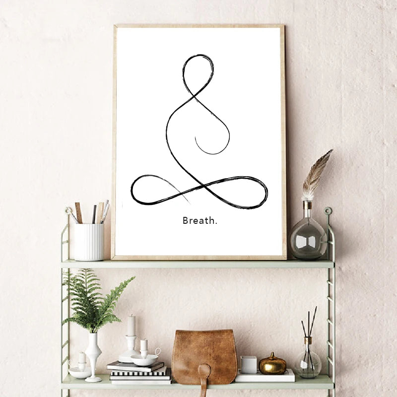 Yoga Wall Art Print Meditation Poster Yoga Symbol Breath Quote Canvas Painting Black White Wall Art Picture Gym Decor Yoga Gift