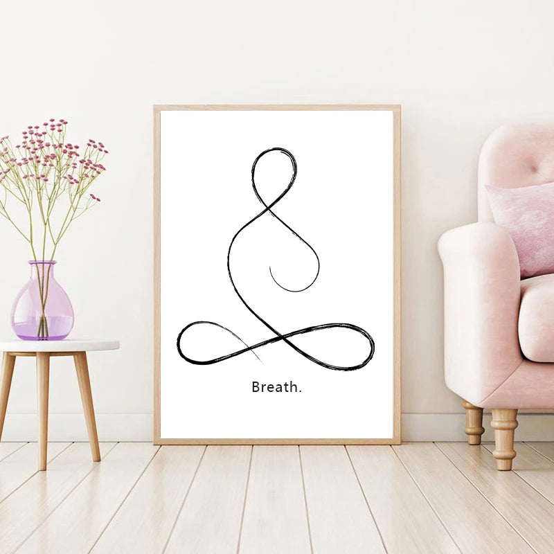 Yoga Wall Art Print Meditation Poster Yoga Symbol Breath Quote Canvas Painting Black White Wall Art Picture Gym Decor Yoga Gift