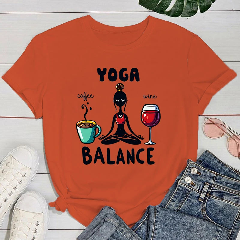 yogo T shirt New Yoga Balance Print Short Sleeves Round Neck Woman T-Shirt Summer Casual Tees