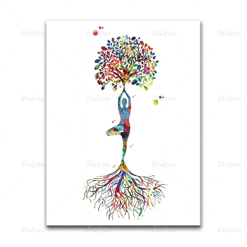 Spiritual Yoga Meditation Wall Art  Watercolor Ganesha Shiva Kali Yin Yang Tree  Home Decor Poster