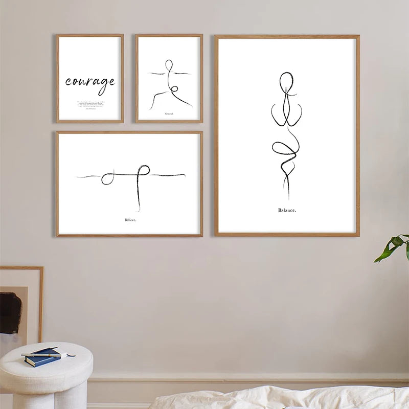 Yoga Wall Art Print Meditation Poster Yoga Symbol Breath Quote Canvas Painting Black White Wall Art Picture Gym Decor Yoga Gift