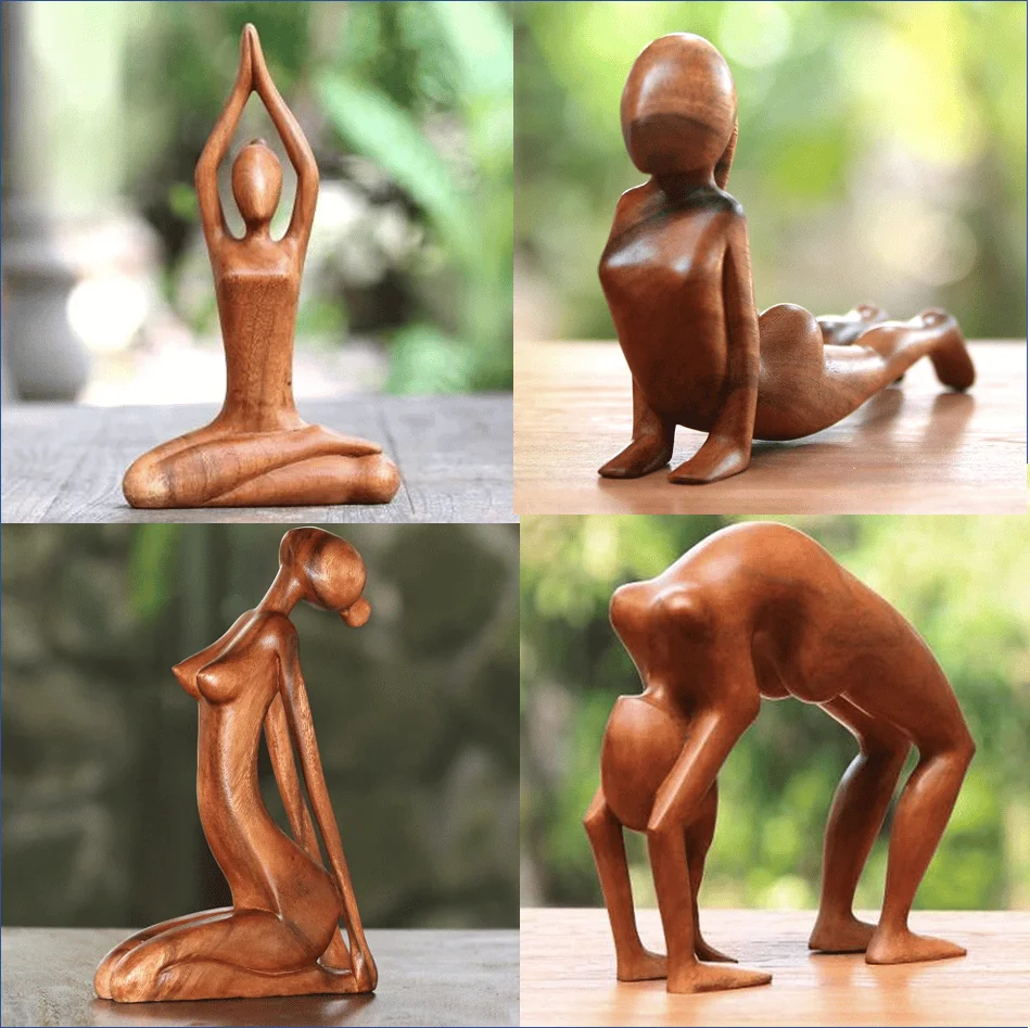Yoga Girl Wood Carving Wooden Yoga Meditation Statue Handmade Wood Carving Yoga Pose Yoga Girl Home Decoration