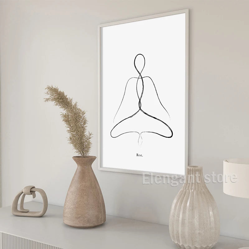 Yoga Wall Art Print Meditation Poster Yoga Symbol Breath Quote Canvas Painting Black White Wall Art Picture Gym Decor Yoga Gift