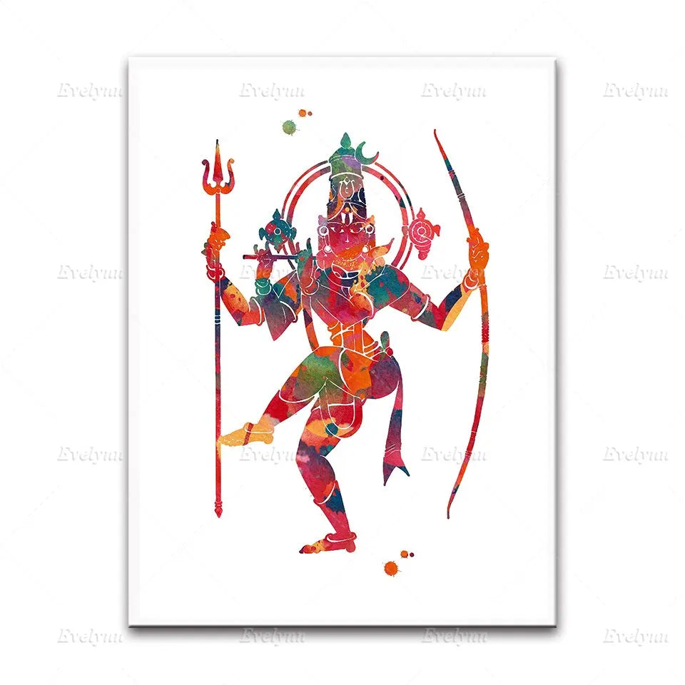 Spiritual Yoga Meditation Wall Art  Watercolor Ganesha Shiva Kali Yin Yang Tree  Home Decor Poster