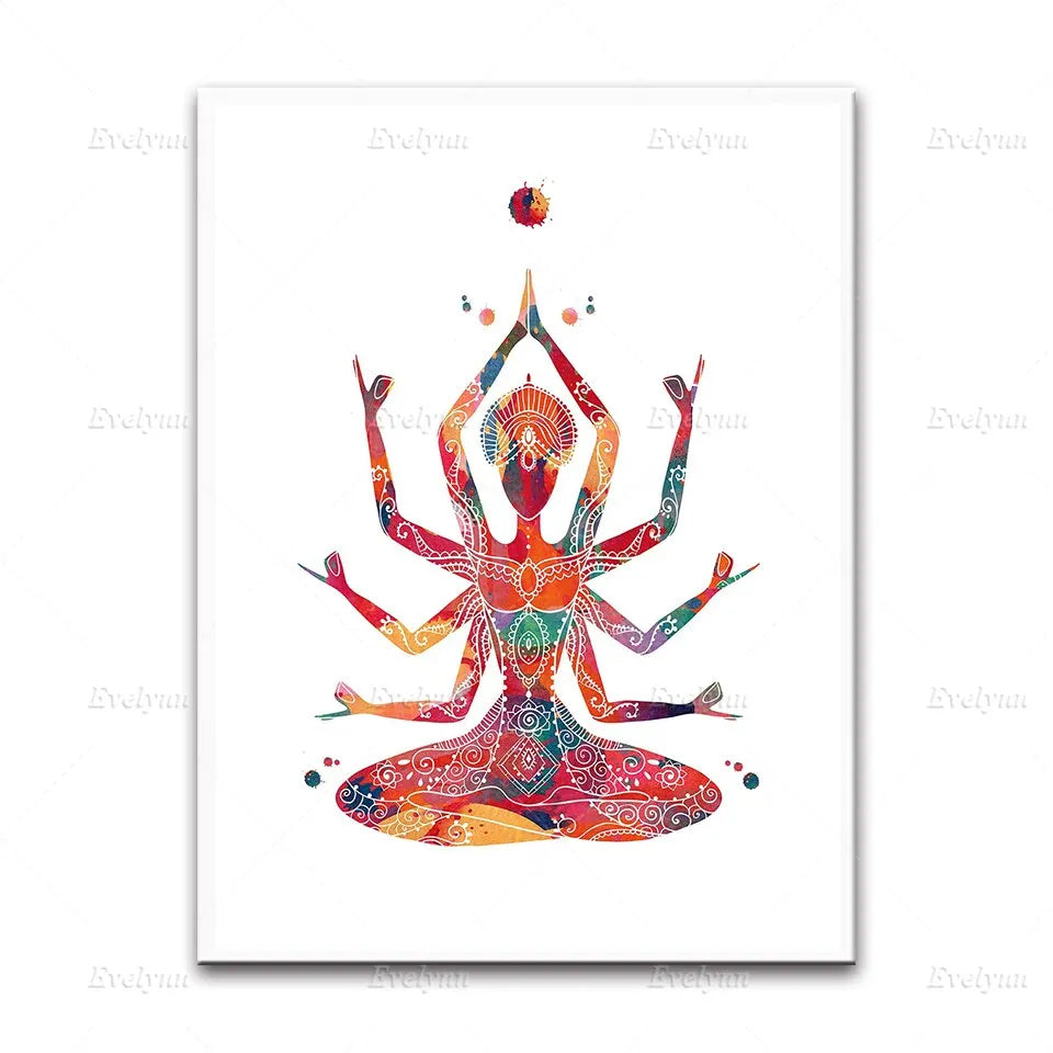 Spiritual Yoga Meditation Wall Art  Watercolor Ganesha Shiva Kali Yin Yang Tree  Home Decor Poster