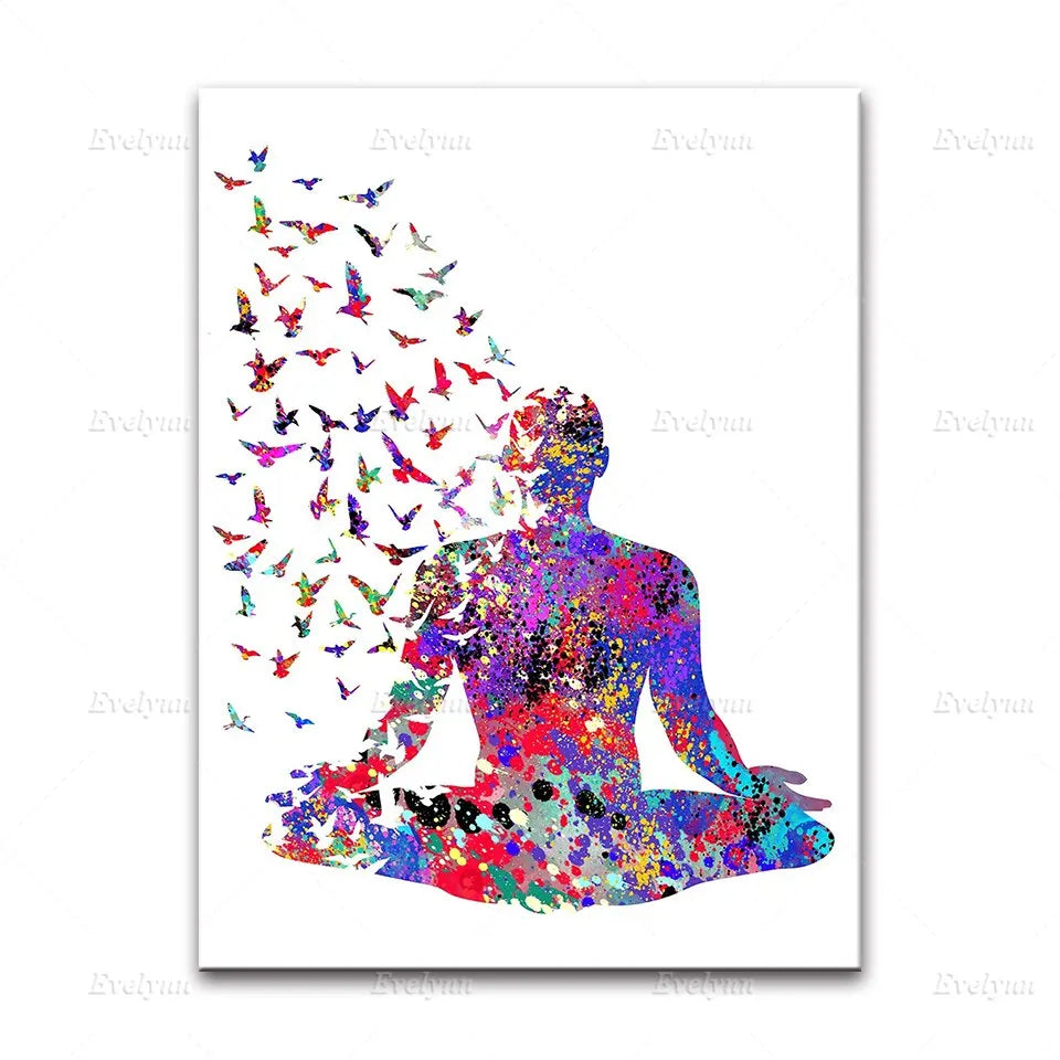 Spiritual Yoga Meditation Wall Art  Watercolor Ganesha Shiva Kali Yin Yang Tree  Home Decor Poster