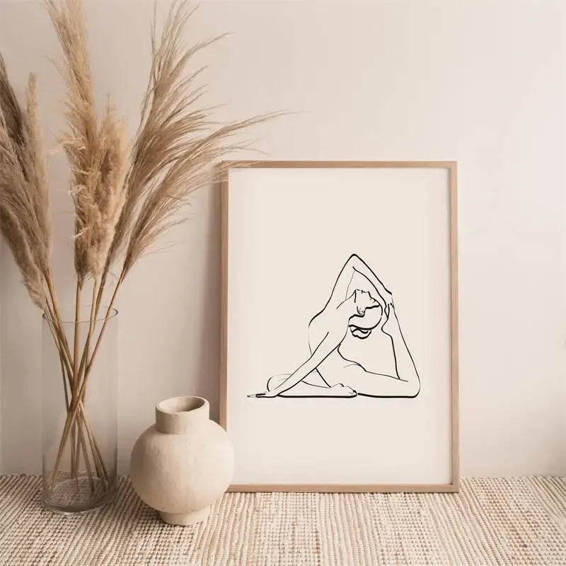 Indian Yoga Wall Art Geometric Lines Body Nude Female Action HD Canvas Poster Print Living Room Bedroom Yoga Studio Home Decor