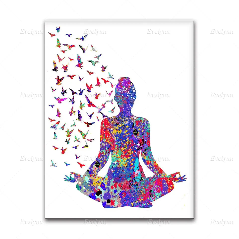 Spiritual Yoga Meditation Wall Art  Watercolor Ganesha Shiva Kali Yin Yang Tree  Home Decor Poster